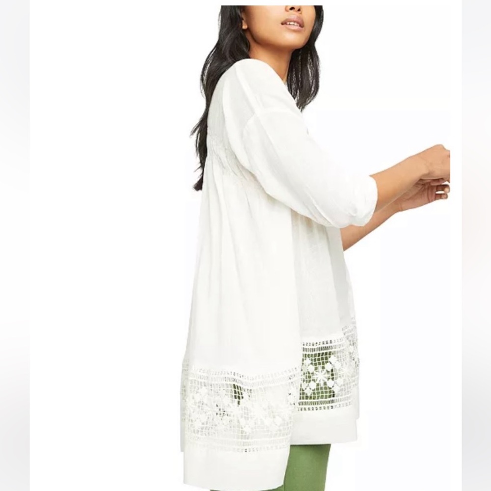 FREE PEOPLE Green Garden White Oversized Tunic Lace Edge Hem Lightly Sheer Top - Picture 3 of 16